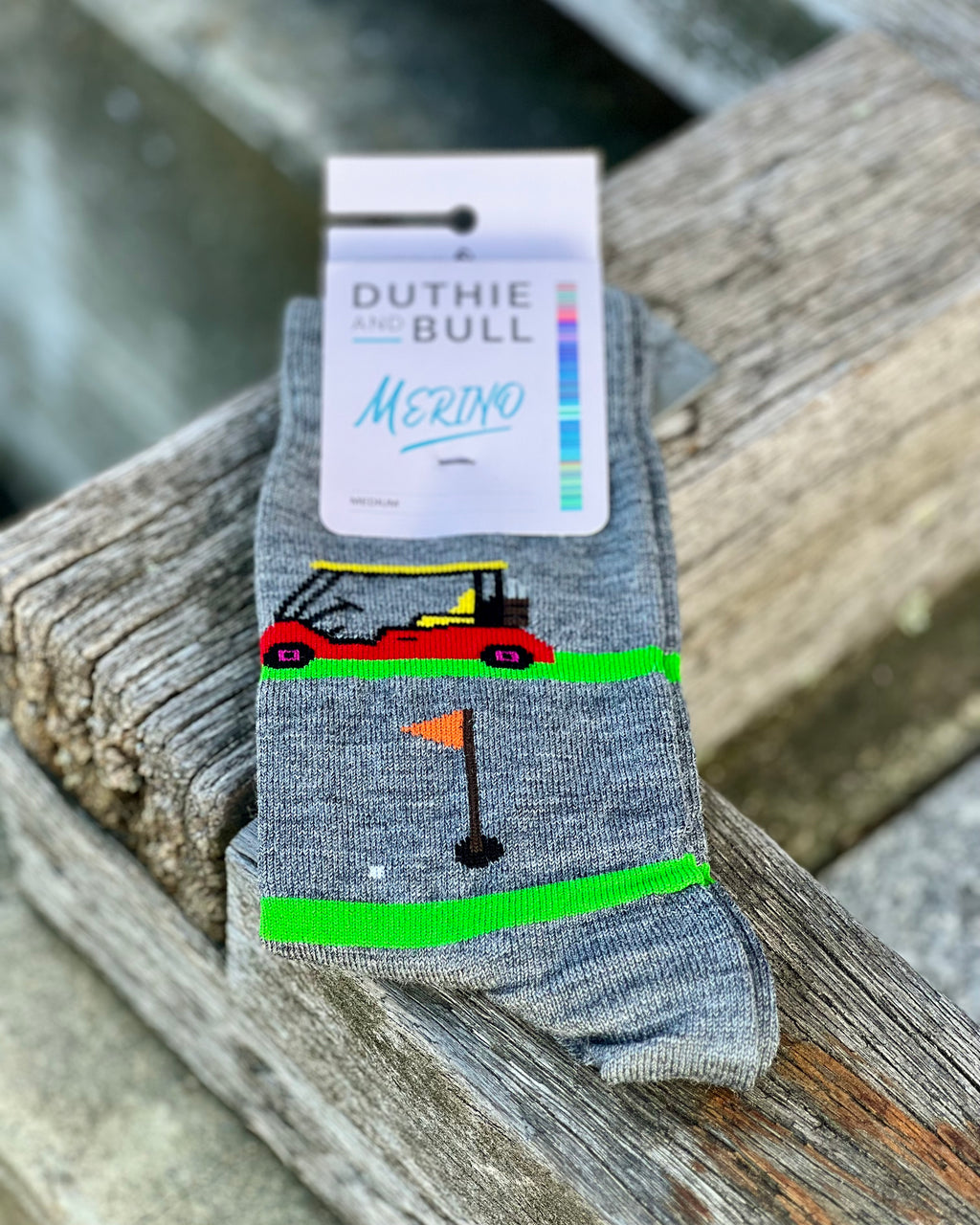 Grey merino mix mens socks by Duthie and Bull with golf motif