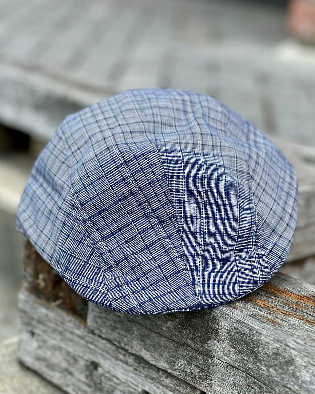 Hills Hats Cheesecutter Cap | Linen-Cotton Mix | Blue Check
