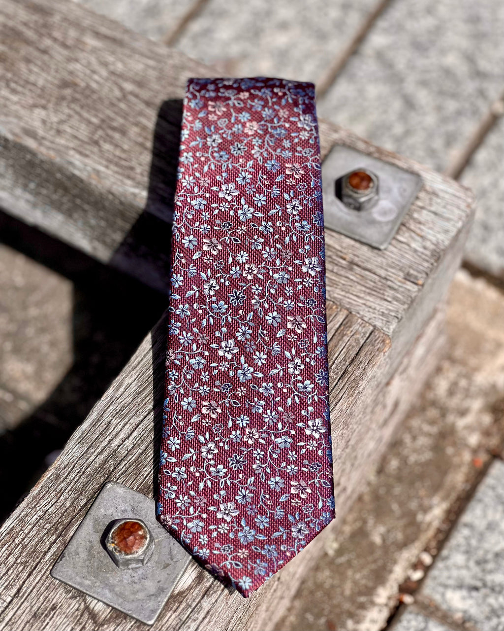 Burgundy Tie with floral motifs by The Tie Company