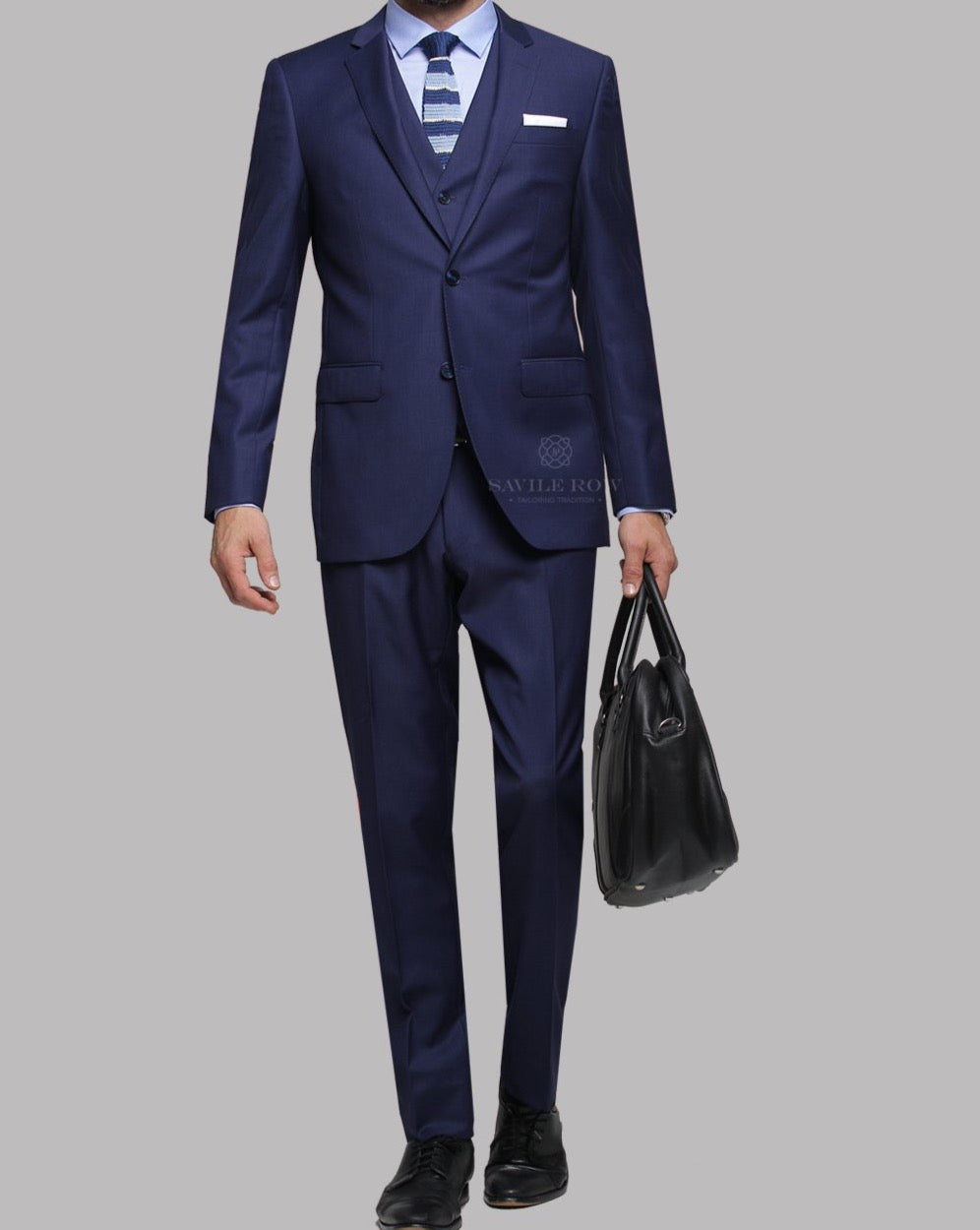 Savile Row pure wool trousers in rich cobalt blue worn with the Savile Row  cobalt trousers 