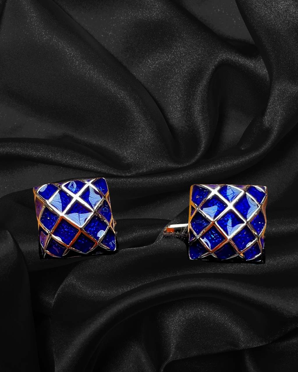 Cufflinks | Vintage Style | Blue Diamonds with Chrome Edging