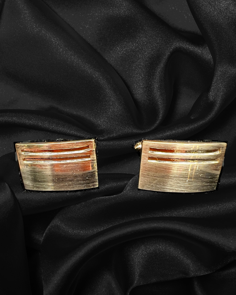 Classic cufflinks - rectangular with parallel indented lines - soft brushed gold colour