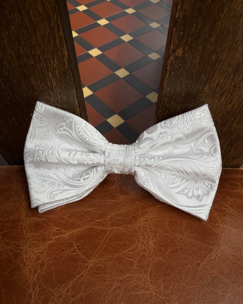 White Paisley Bow Tie