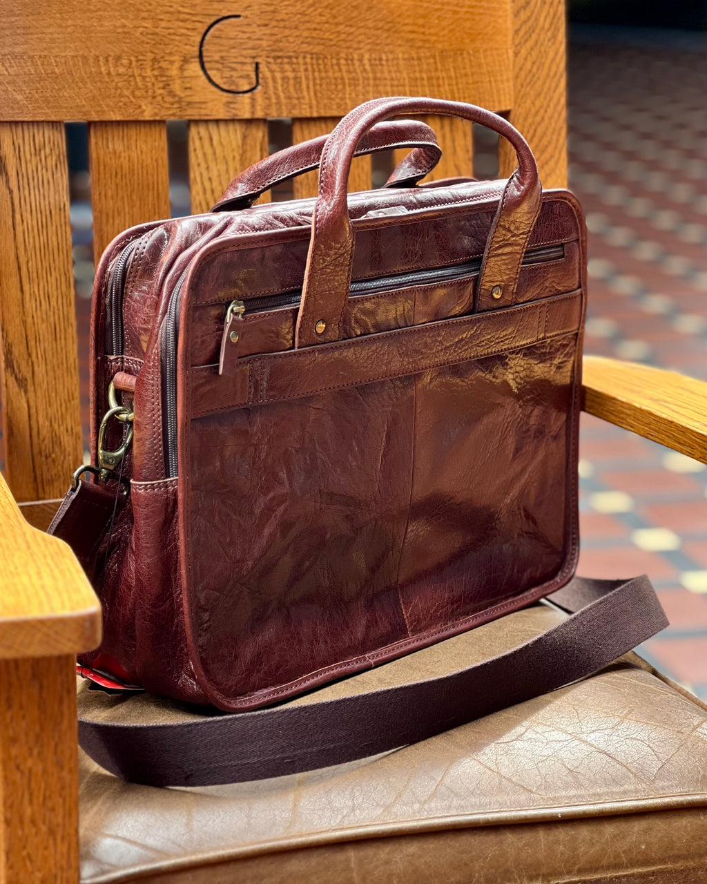 Pierre Cardin | Large Satchel | Genuine Leather | Detachable Shoulder Strap | Brown