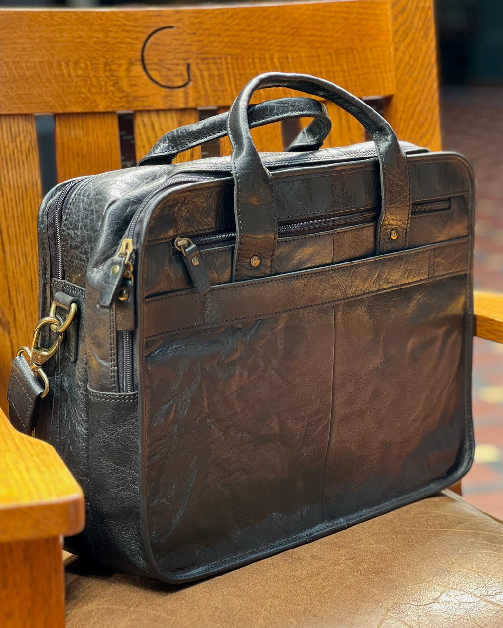 Pierre Cardin | Large Satchel | Genuine Leather | Detachable Shoulder Strap | Black