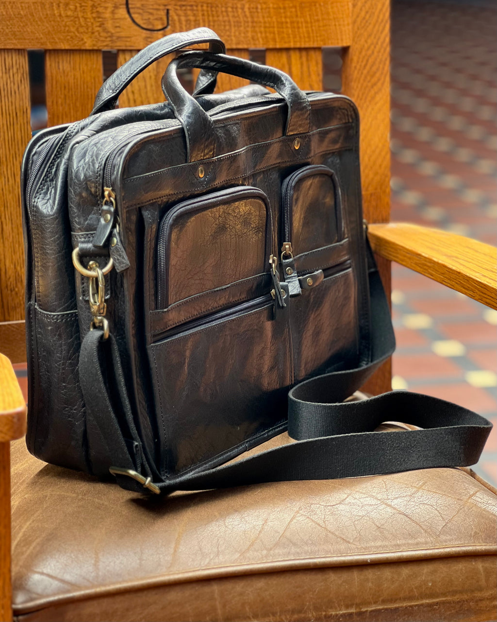 Pierre Cardin | Large Satchel | Genuine Leather | Detachable Shoulder Strap | Black