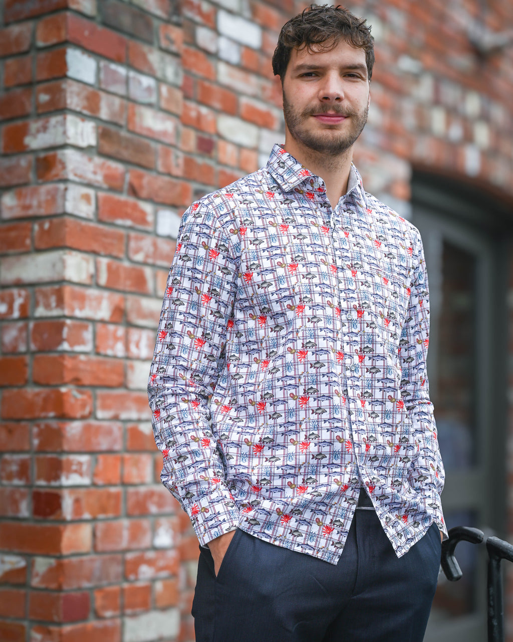 Berlin | Long-sleeve Shirt | 100% Cotton | Fish Motif