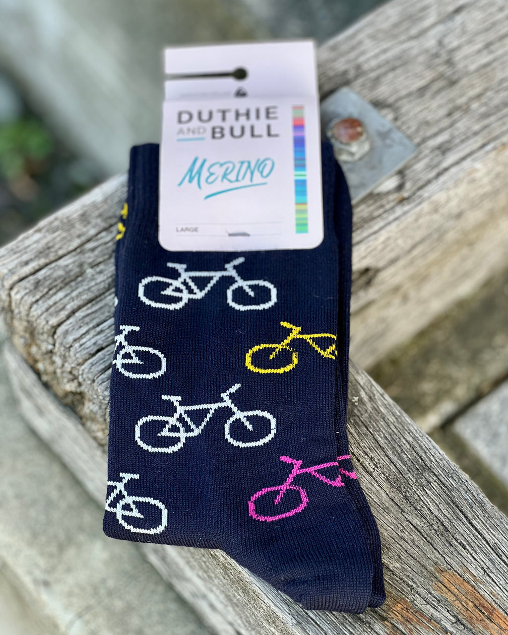 Merino mix mens socks with bicycle motif by Duthie and Bull