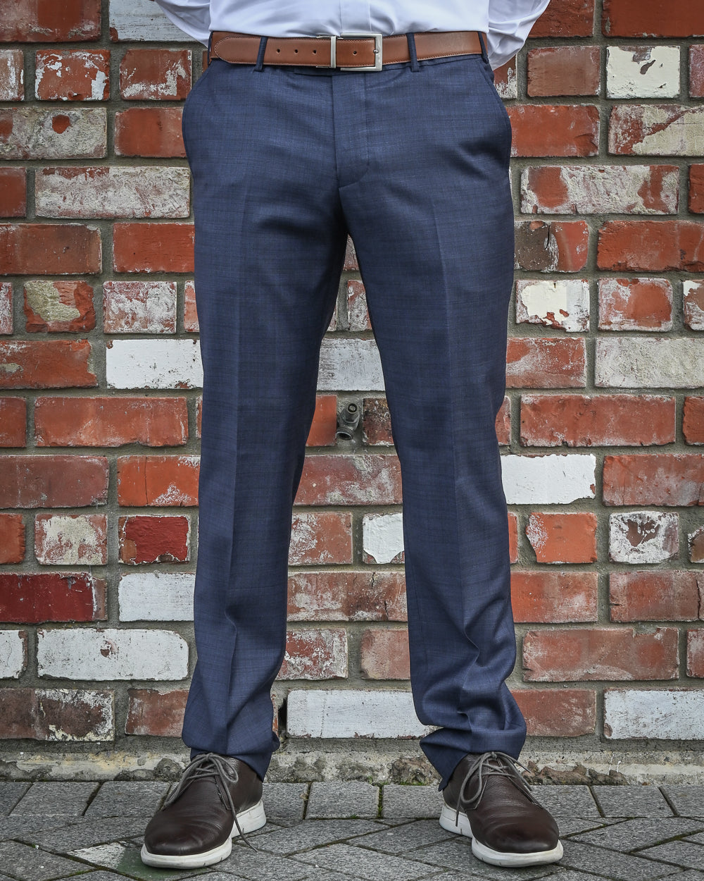 Pure wool Boston Shape Men's Suit Trousers in navy blue