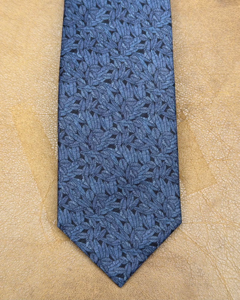 Buckle | Tie & Matching Pocket Square | Navy Blue Leaves
