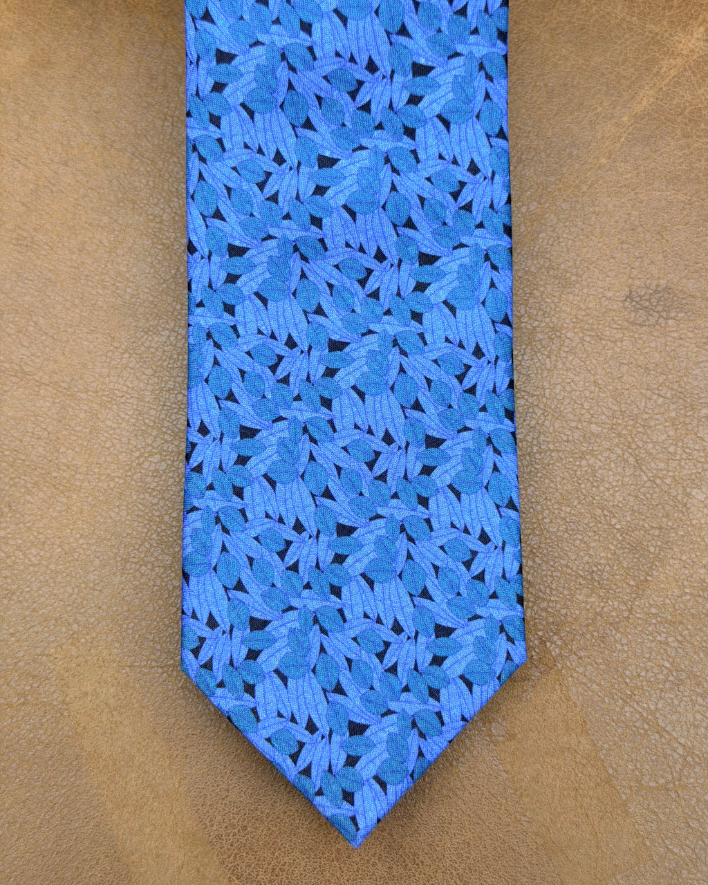 Buckle | Tie & Matching Pocket Square | Blue Leaves