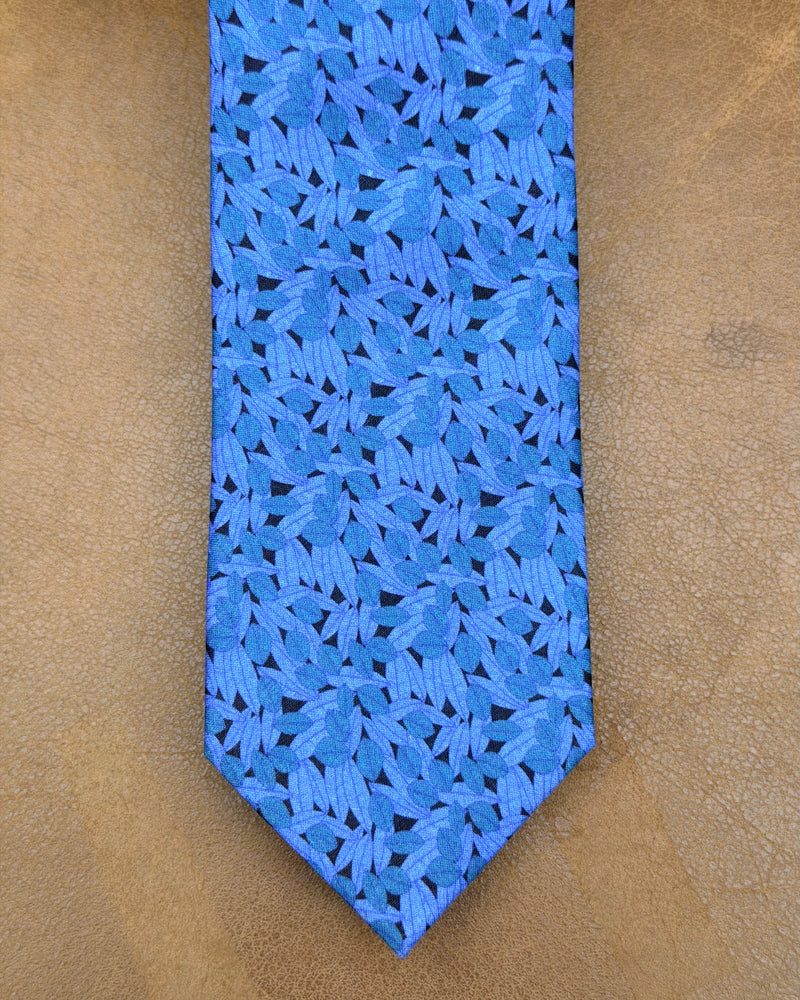 Buckle | Tie & Matching Pocket Square | Blue Leaves