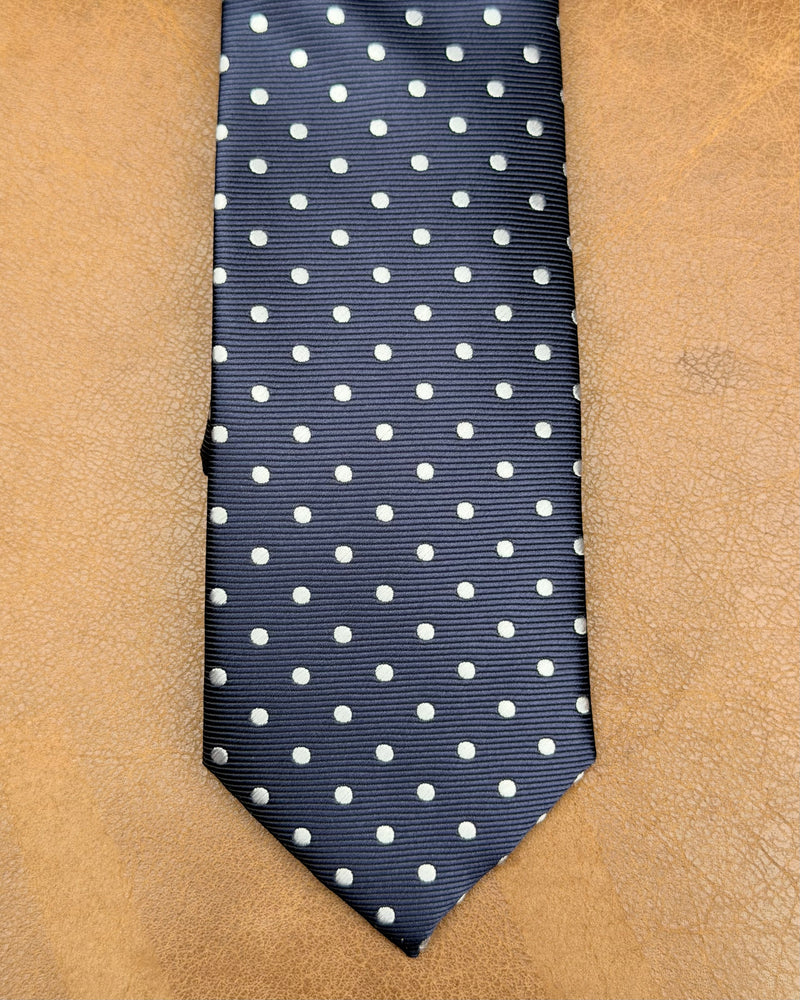 Buckle | Tie & Matching Pocket Square | White Dots on Navy