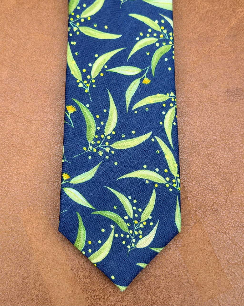 Buckle | Tie & Matching Pocket Square | Leaves & Flowers on Navy Ground