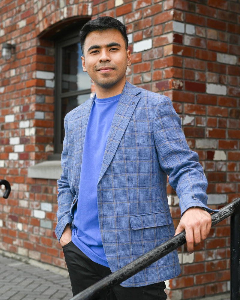 Daniel Hechter | Blazer | 100% Merino Wool | Blue Plaid