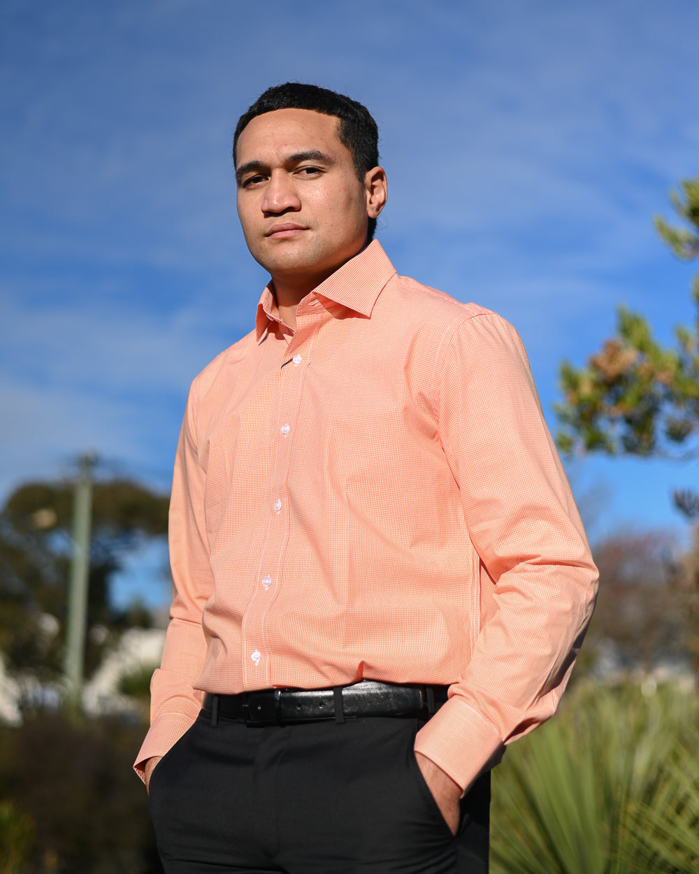 Daniel Hechter | Long-sleeve Orange Micro-check Shirt | 100% Cotton