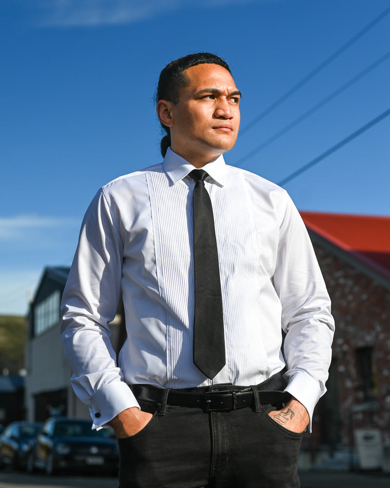 BLACK TIE SUIT HIRE | Daniel Hechter | Plain Collar Pleated Double French Cuff Slim Fit Shirt