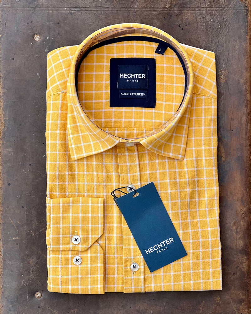 Long sleeve Yellow check mens shirt by Daniel Hechter - 100% cotton