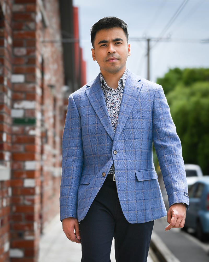 Daniel Hechter | Blazer | 100% Merino Wool | Blue Plaid