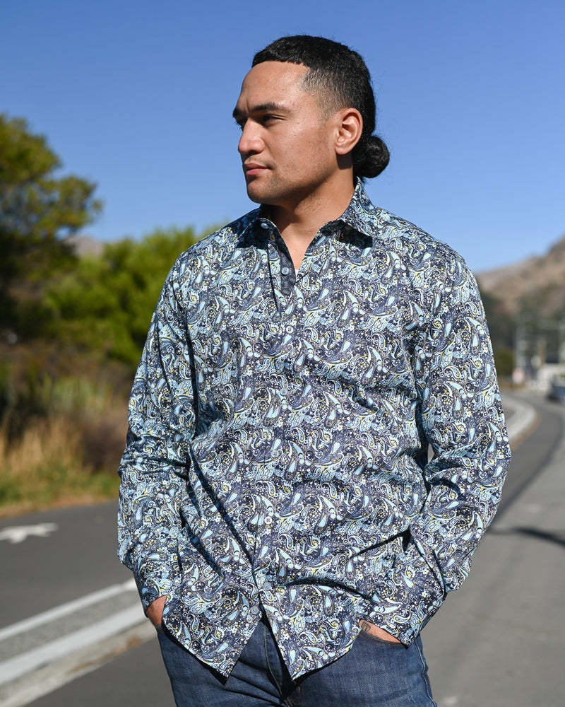 Handsome young man wearing a long sleeve cotton shirt by Franco Negretti