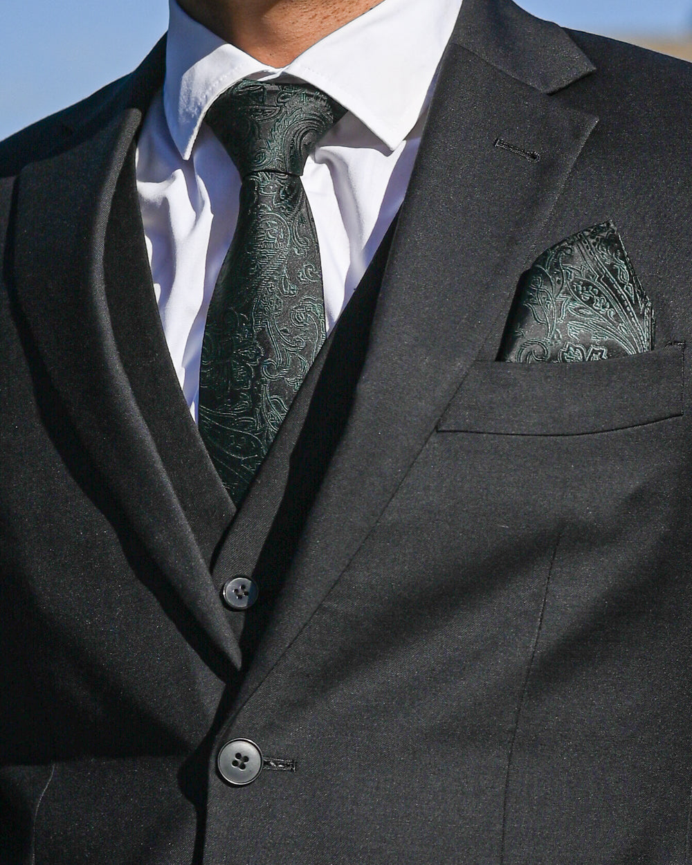 WEDDING SUIT HIRE - Green Satin Paisley Tie