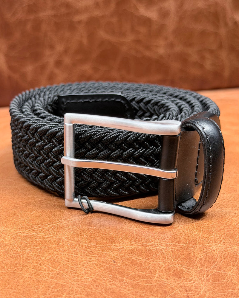 Buckle | Woven Leather & Elastic Belt | Black