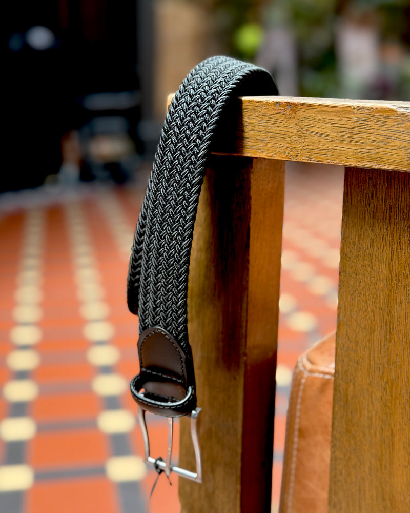 Buckle | Woven Leather & Elastic Belt | Black