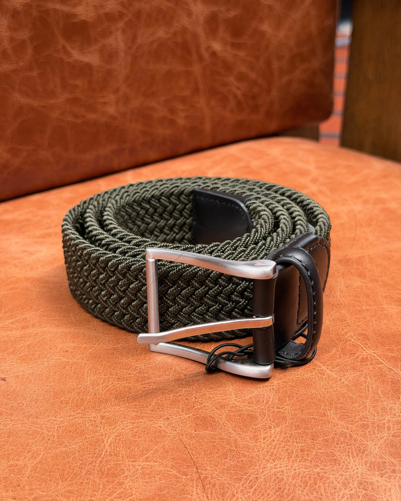 Buckle | Woven Leather & Elastic Belt | Olive