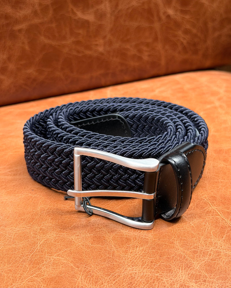 Buckle | Woven Leather & Elastic Belt | Navy