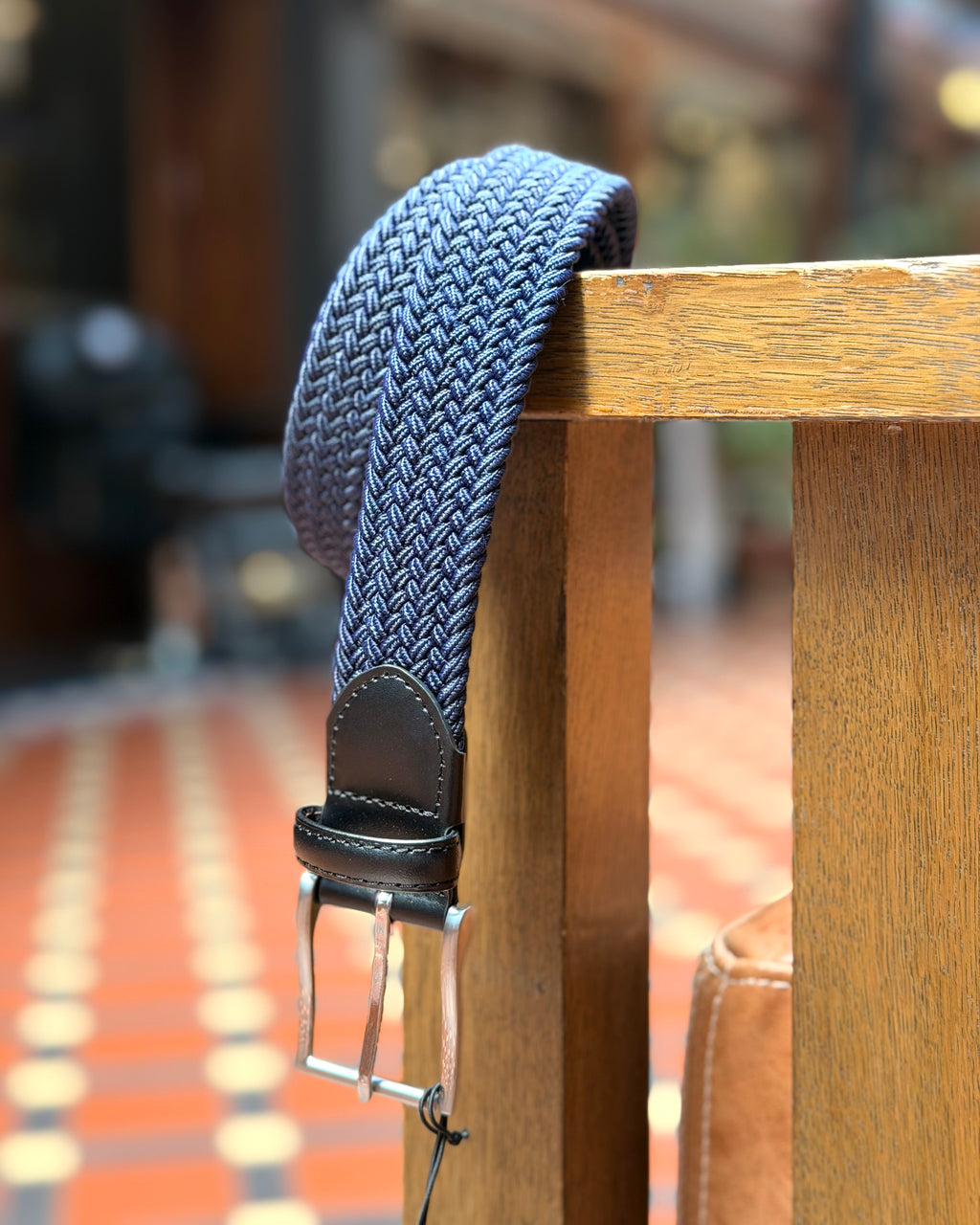 Buckle | Woven Leather & Elastic Belt | Navy