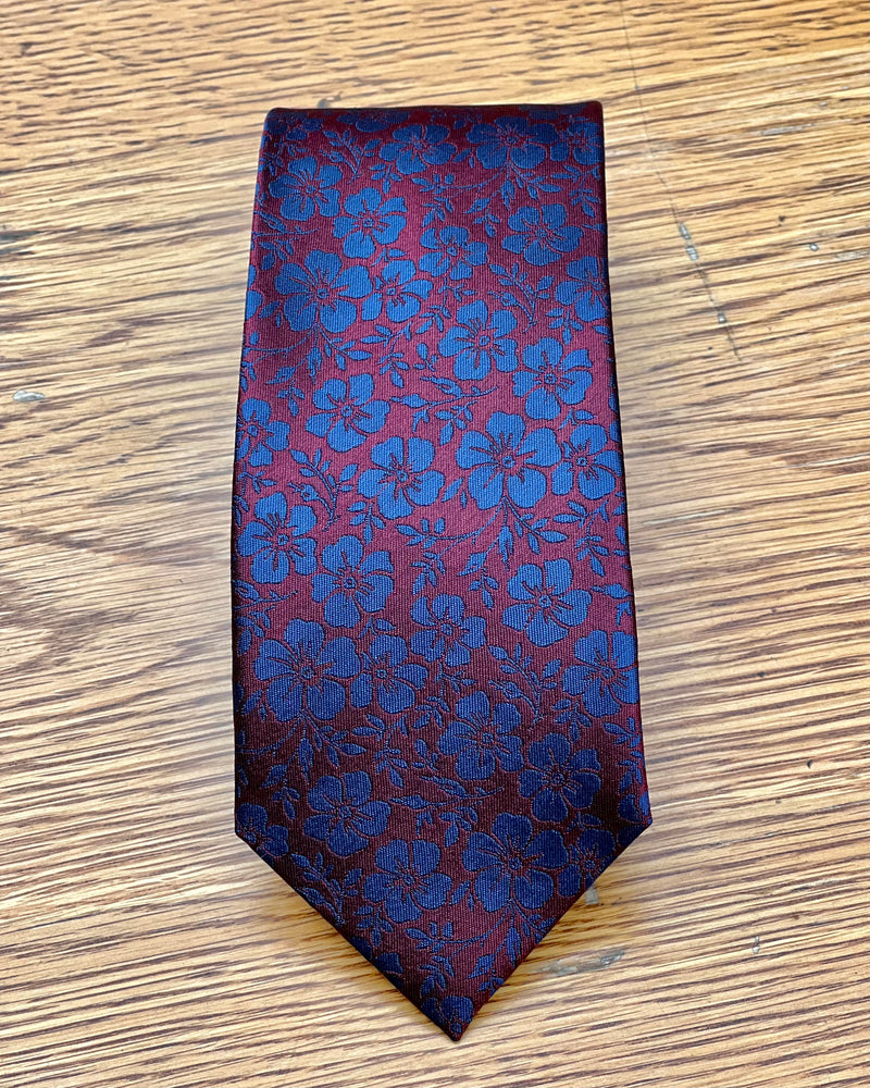 Silandro | Pure Silk Tie | Floral | Crimson & Blue