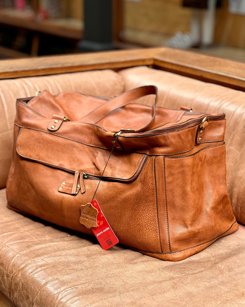 Pierre Cardin | Overnight Luggage Bag | Genuine Leather | Tan