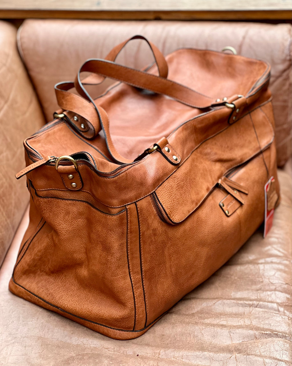 Pierre Cardin | Overnight Luggage Bag | Genuine Leather | Tan