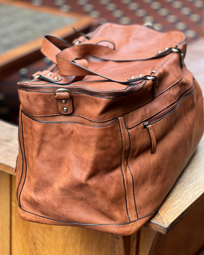 Pierre Cardin | Overnight Luggage Bag | Genuine Leather | Tan