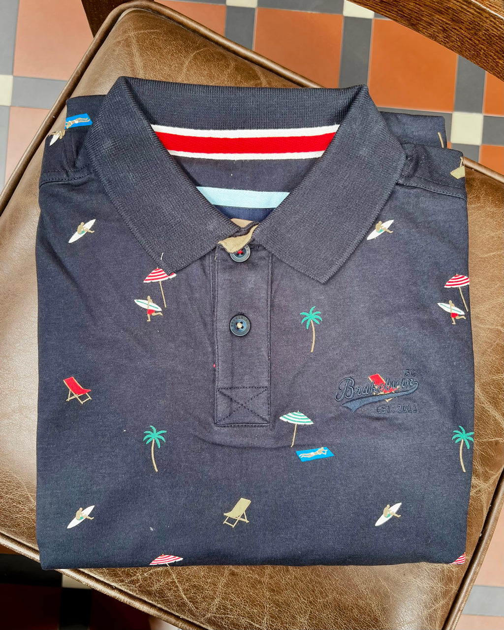 Brakeburn | Polo Shirt | Beach Motif | Navy Blue