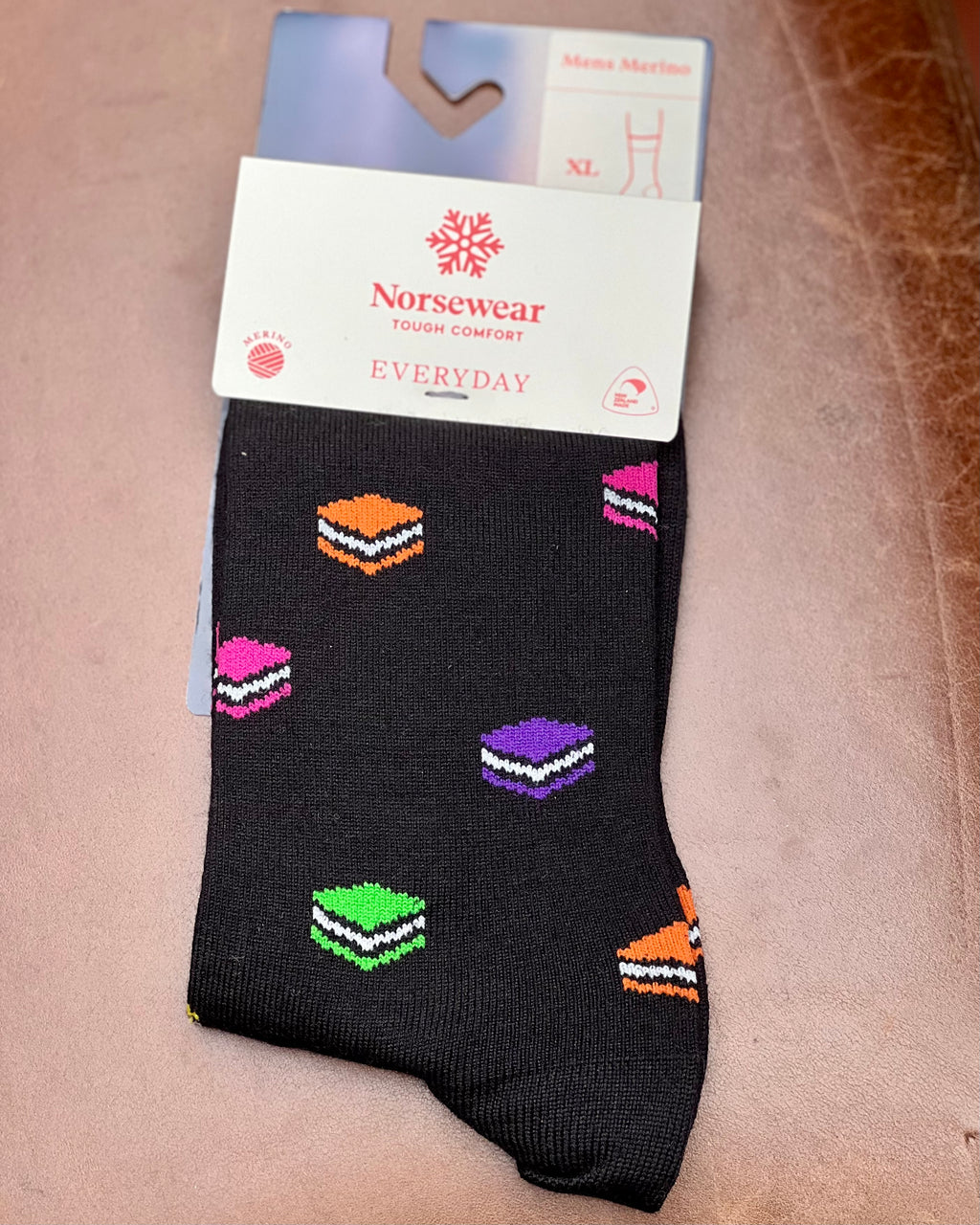 Mens merino dress socks with liquorice all sorts motif