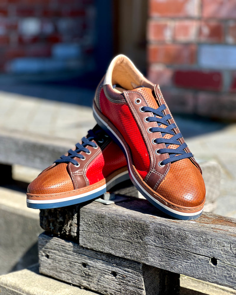 Mens smart-casual shoes by Italiano - two-toned leather - tan and red