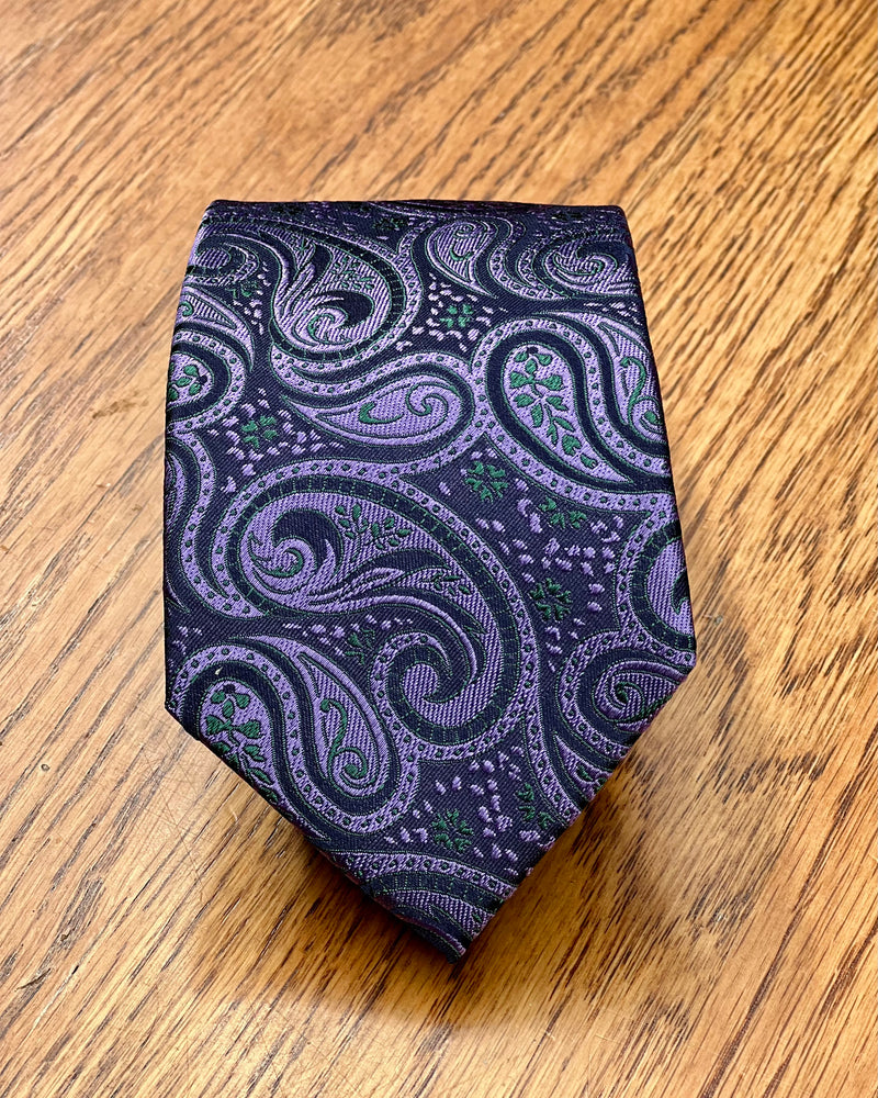 Michel Rouen | Pure Silk Tie | Purple and Black Paisley