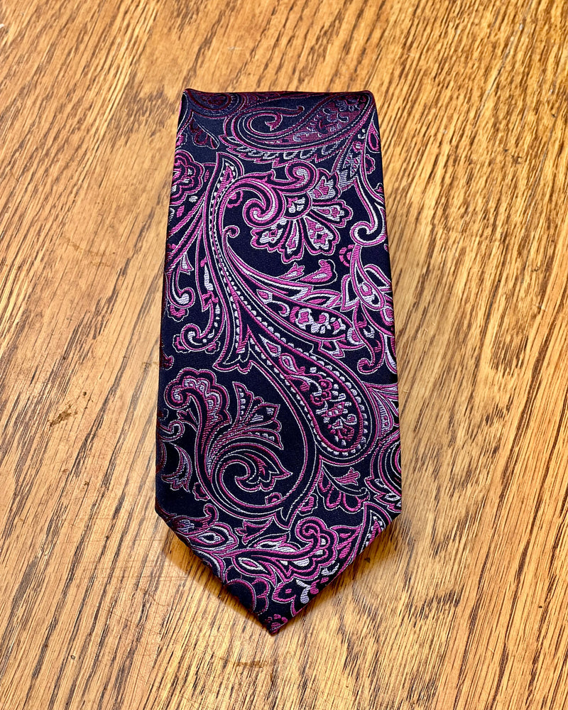 Michel Rouen | Pure Silk Tie | Pink & Black Paisley