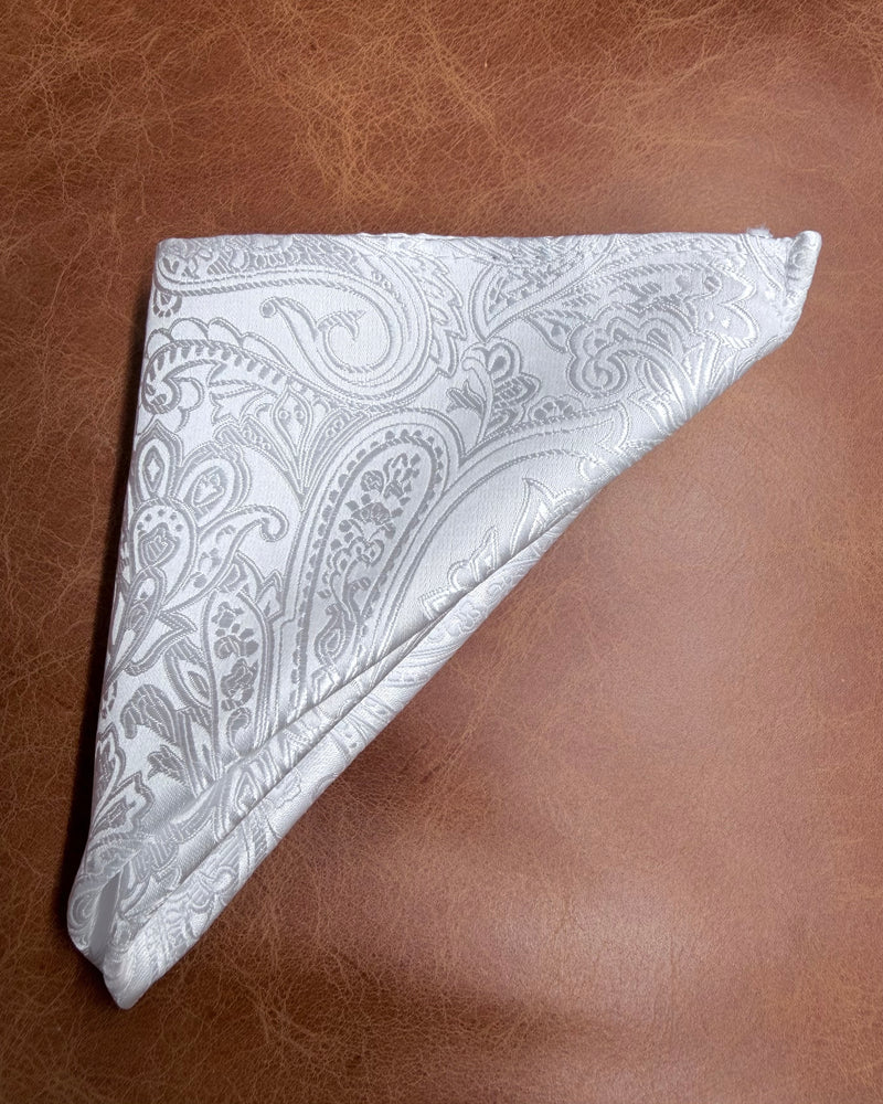 Pocket Square | White Paisley