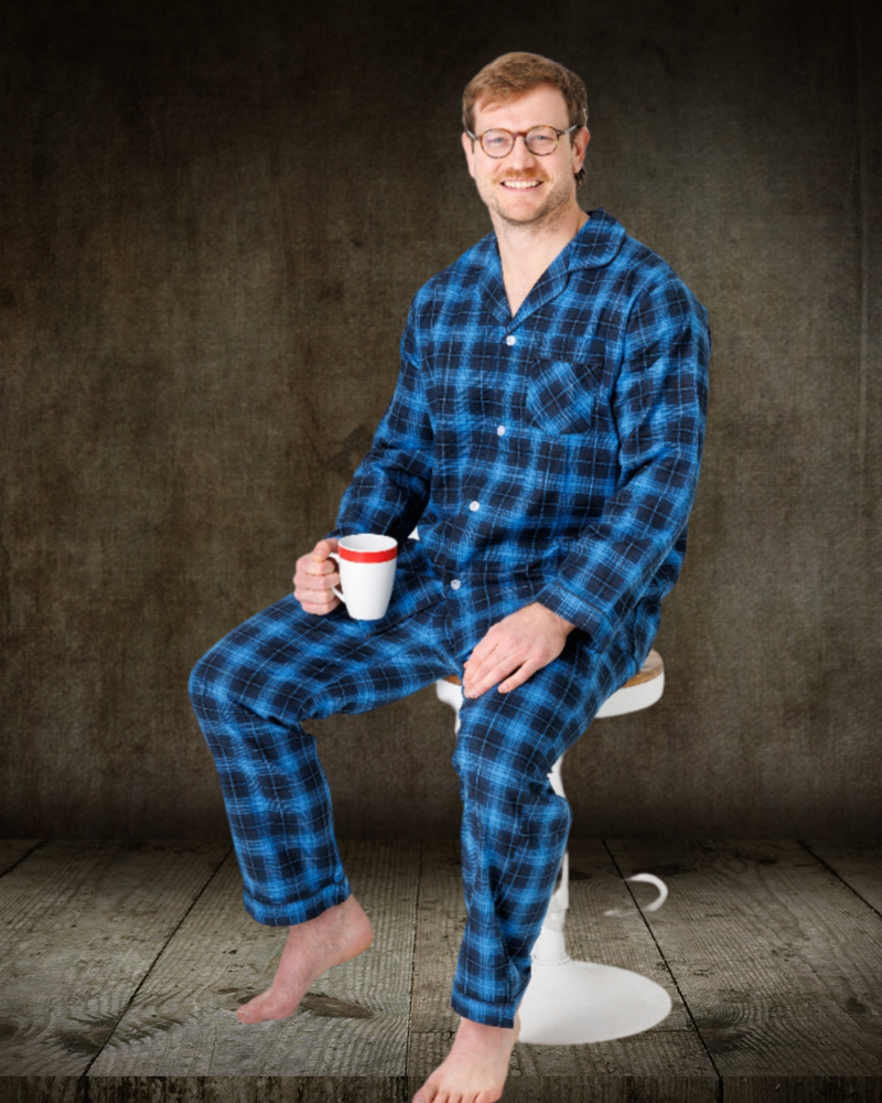 Lichfield Downunder | Brushed Cotton Pajamas | Blue Check