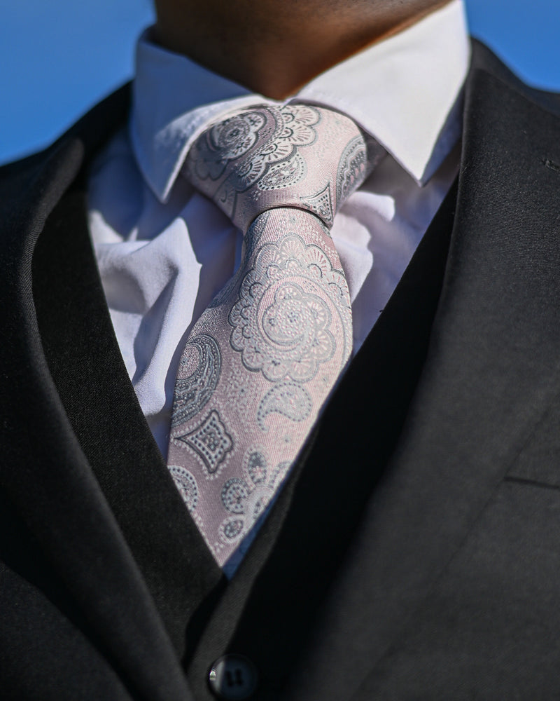WEDDING SUIT HIRE | Pale Pink Satin Paisley Tie TO HIRE