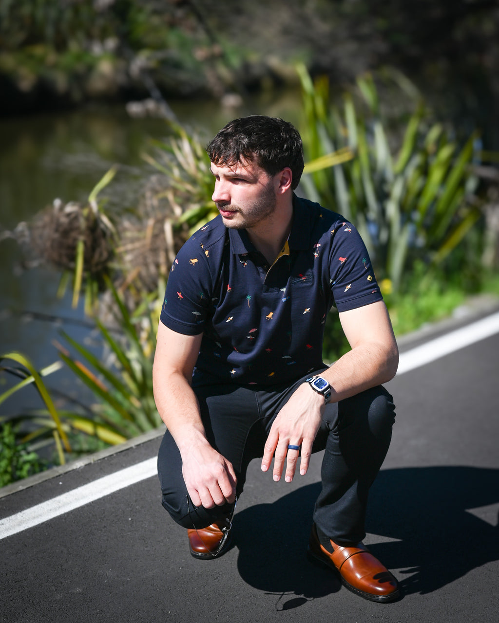 Brakeburn | Polo Shirt | Beach Motif | Navy Blue