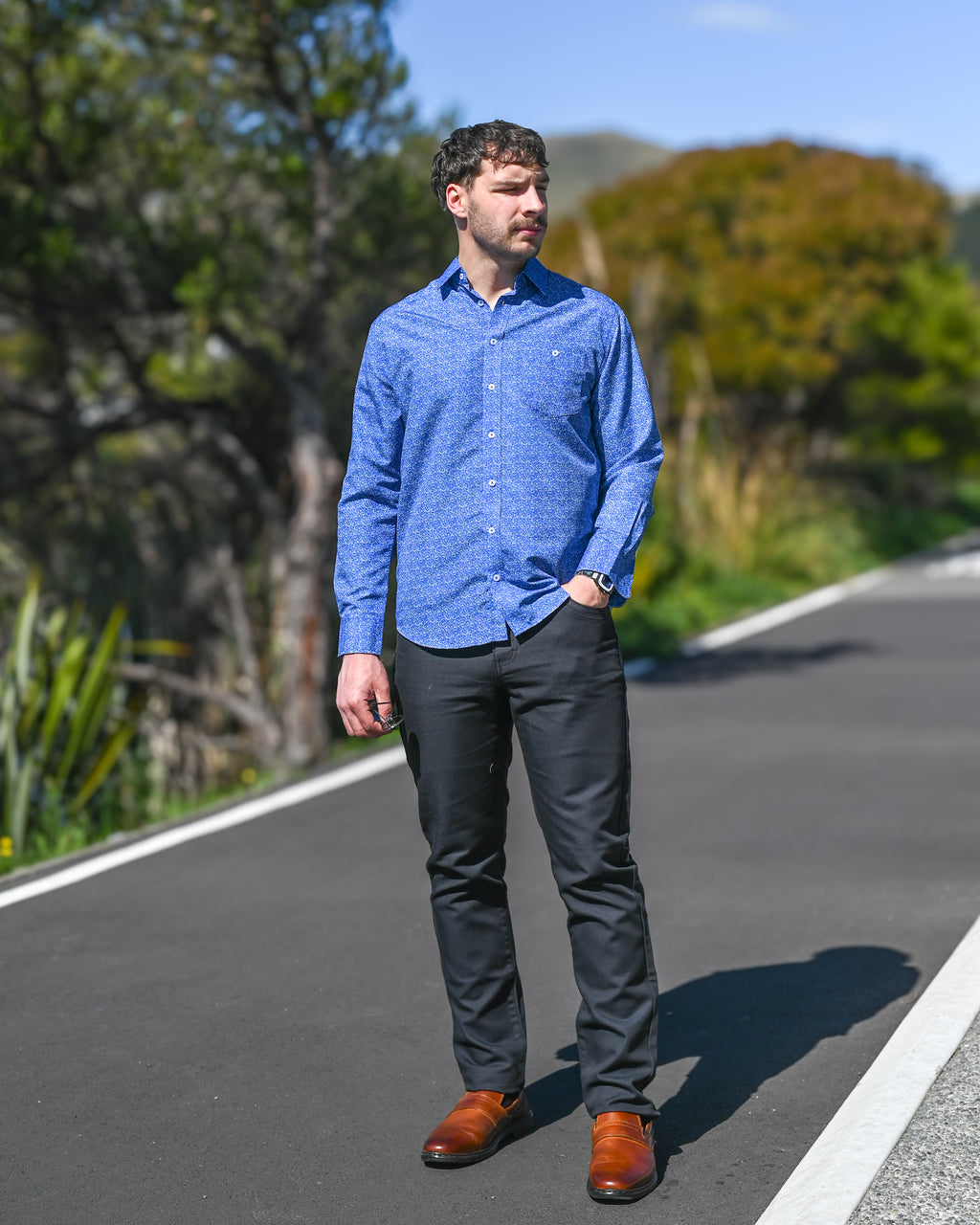 Portobello Road | Long-sleeve Shirt | Iron-cheater Fabric | Blue Dots