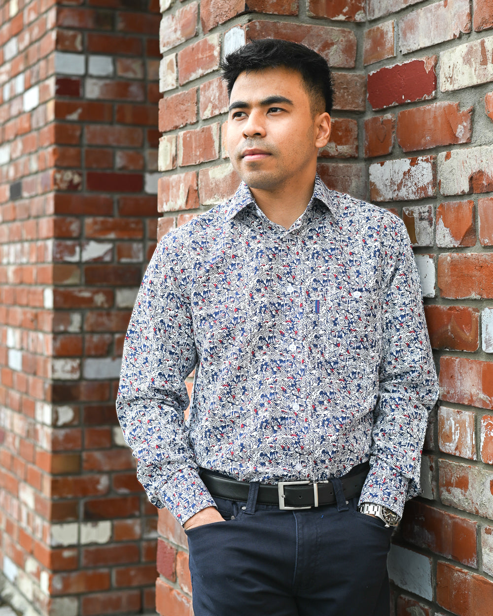 Portobello Road | Long-sleeve Shirt | Iron-cheater Fabric | Leaf Motif