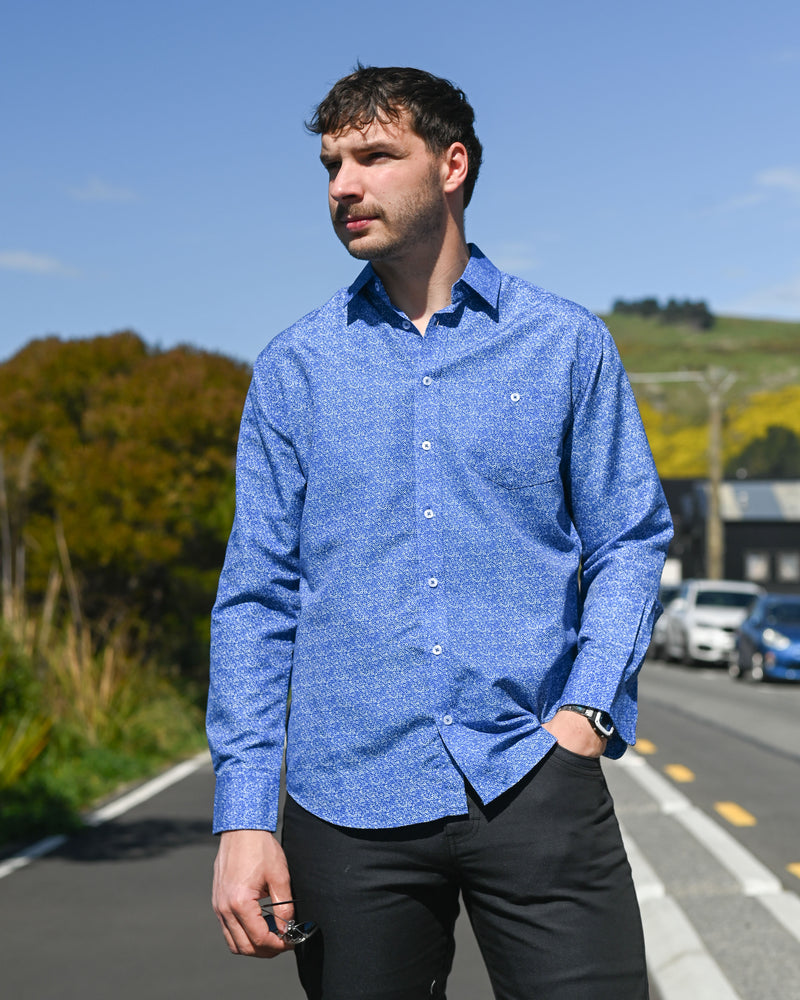 Portobello Road | Long-sleeve Shirt | Iron-cheater Fabric | Blue Dots