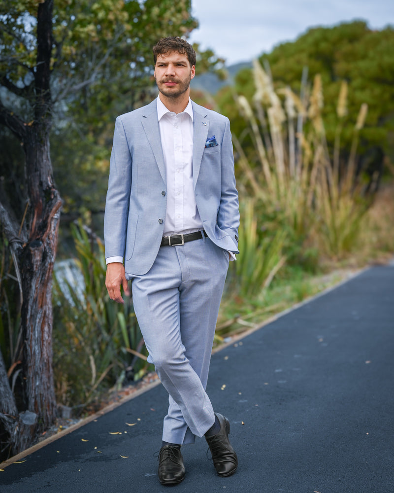 Savile Row | Linen-Merino Suit Trousers | Sky | Light Blue