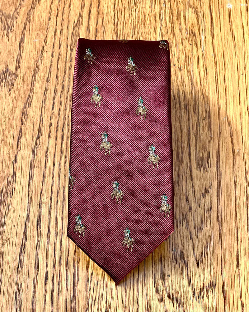 Silandro | Pure Silk Tie | Racehorse Motif on Dark Crimson Ground