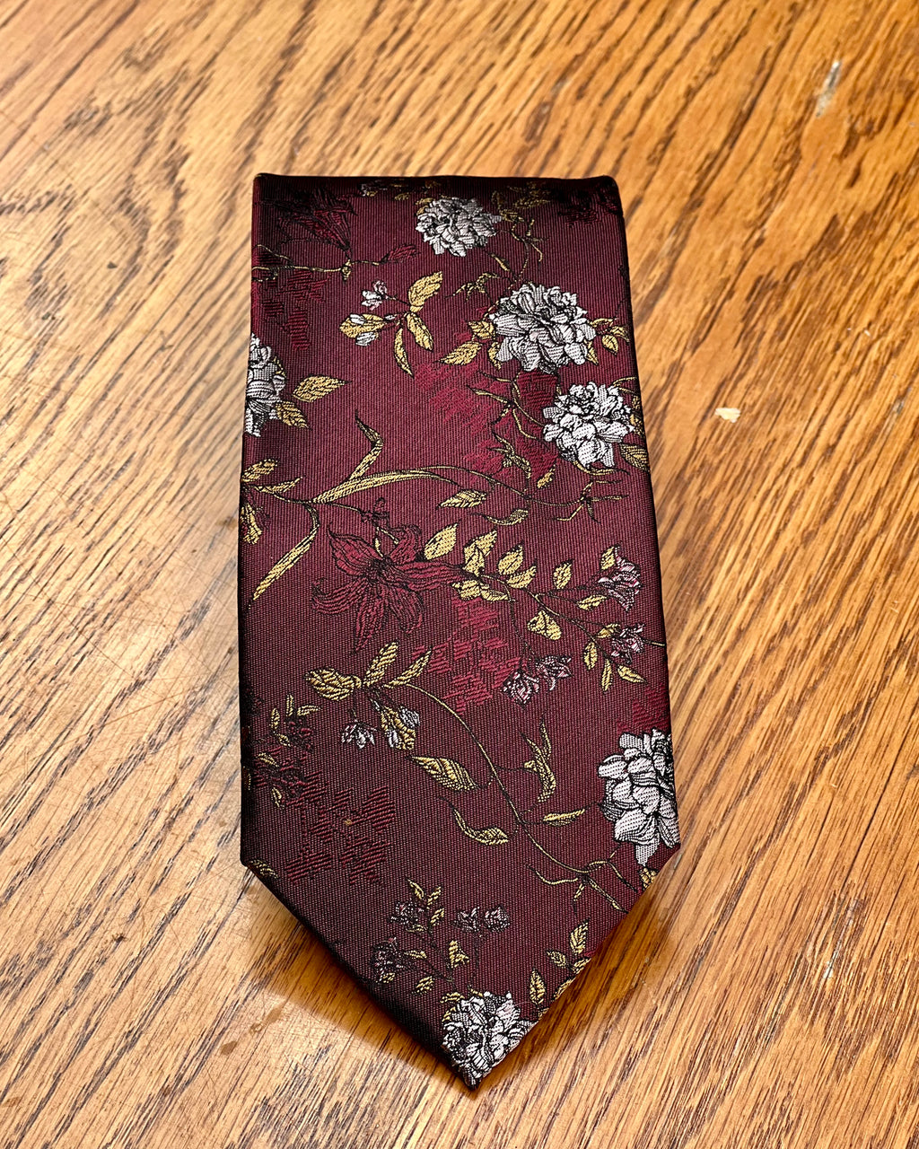 Silandro | Pure Silk Tie | Floral Pattern | Burgundy