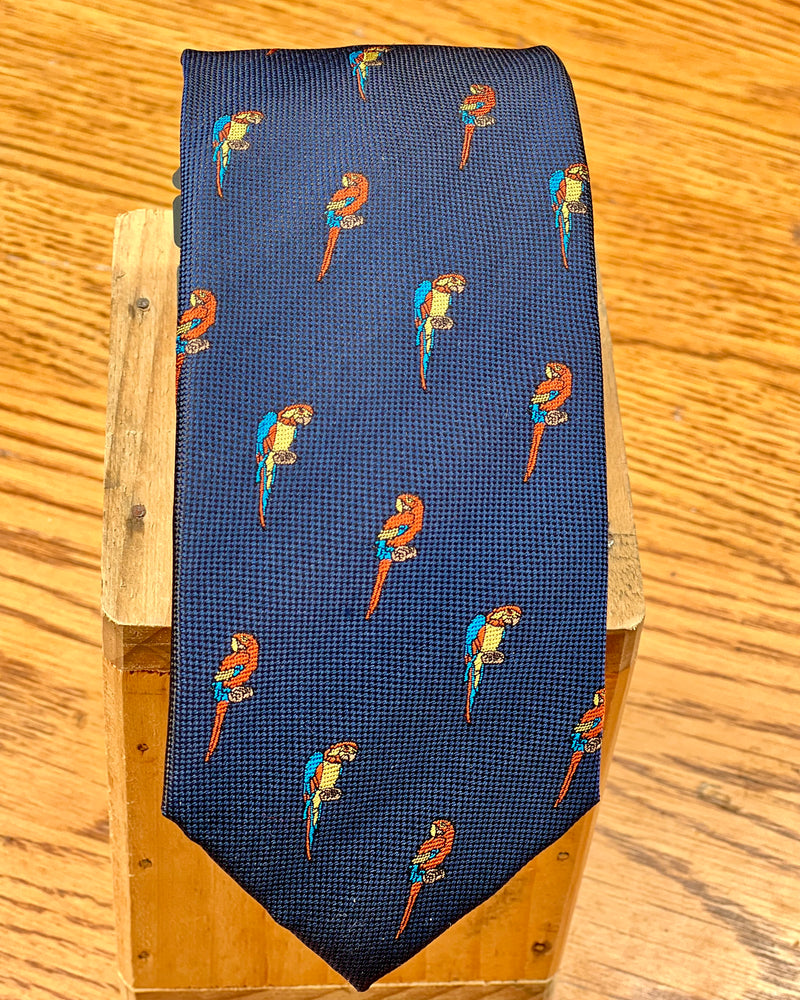 Silandro | Pure Silk Tie | Parrot Motif | Navy